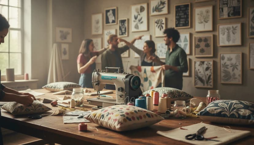 Baskılı minder üretiminde kullanılan desenli kumaş dokusu